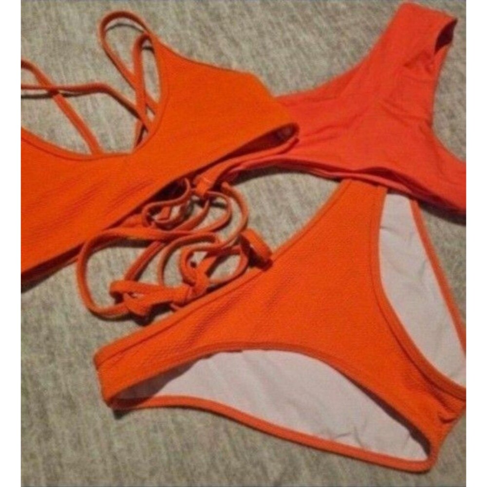 Time & Tru Orange Three Piece Bikini Set - Size Women's Medium